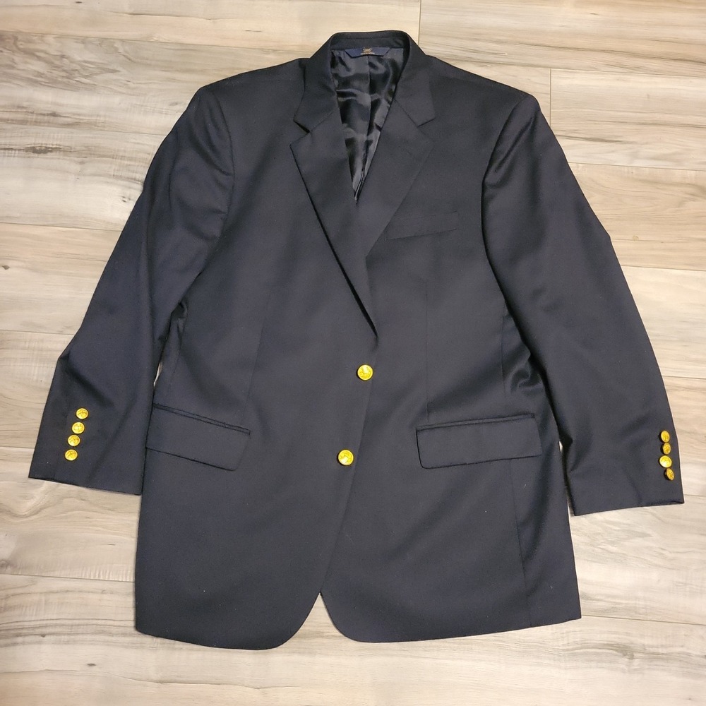 Brooks Brothers Blazer Mens 44R Navy Blue Wool Gold Toned Buttons Sports Coat
